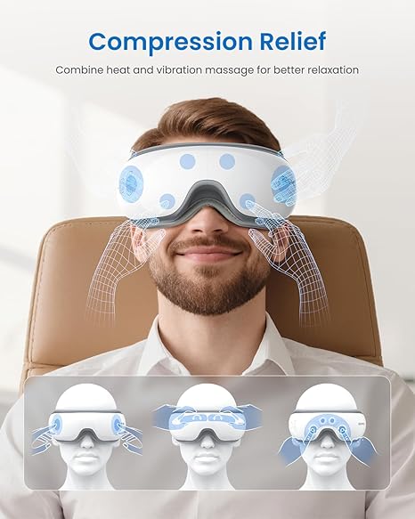 Eye Massager with Heat & Vibration – Portable Electric Eye Mask for Stress Relief & Relaxation– Glowaro™