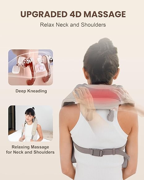 Neck & Shoulder Massager with Heat – Rechargeable Electric Back Massager for Pain Relief & Relaxation– Glowaro™