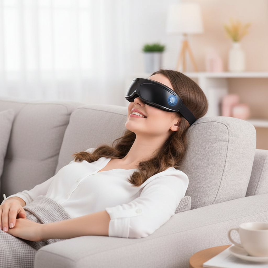 Eye Massager with Heat & Vibration – Portable Electric Eye Mask for Stress Relief & Relaxation– Glowaro™
